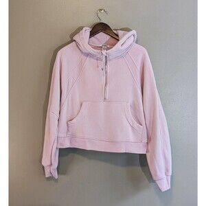 Manifest Pink Half Zip Hoodie Womens XL Oversized Crop Sweatshirt Ribbed Pocket